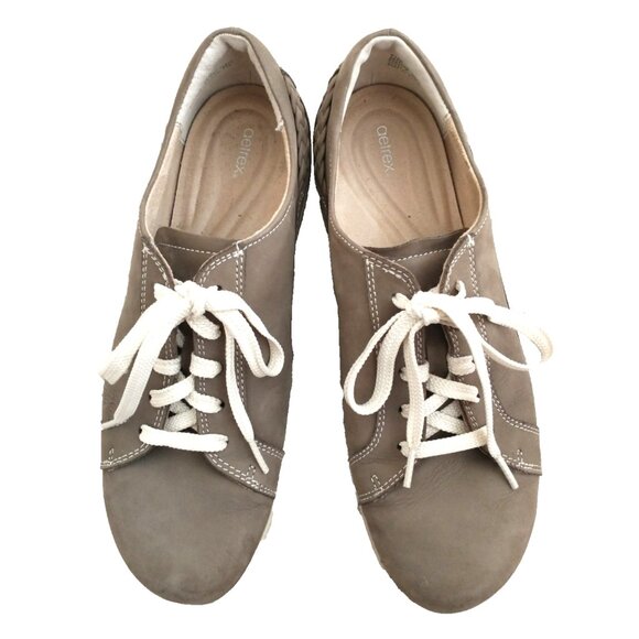 Aetrex Women's Walking Shoes Dana Brown Leather Suede Comfort Lace Up  - 10 Wide - Picture 2 of 8